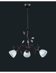 [S-TRIO110700328] Sospensione Rustica 3xE14 Traditio Ruggine Coppe Vetro Bianco Ø70 cm Trio Lighting