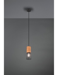 [S-TRIO304300132] Sospensione Tosh Nero 1xE27 Legno E Gabbia Metallica Ø10 cm Trio Lighting
