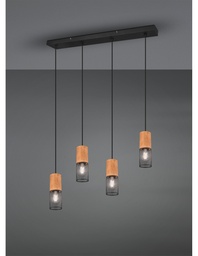 [S-TRIO304300432] Sospensione Tosh Nero 4xE27 Legno E Gabbia Metallica L65 cm Trio Lighting