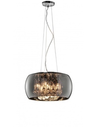 [S-TRIO311210506] Sospensione Vetro Cromo con Pendenti Ø40 cm