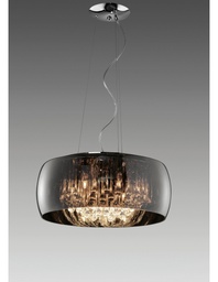 [S-TRIO311210606] Sospensione Vetro Cromo e Pendenti Ø50 cm