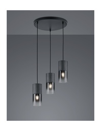 [S-TRIO310630332] Sospensione Vintage 3 x E27 Metallo Nero