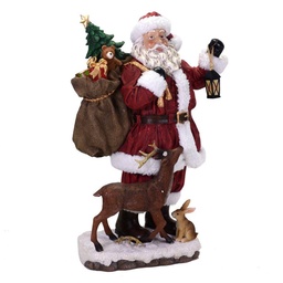 [S-V6083820000] Statua in resina di Babbo con Renna - Dimensioni: 33x17,7x49,5 cm