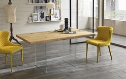 [S-OM/274/RO] Tavolo fisso con top in rovere naturale e gambe in vetro temperato, 100x200x76 cm