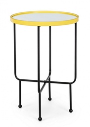 [S-B0740466] Tavolino moderno in acciaio e vetro, D45x66,5 cm