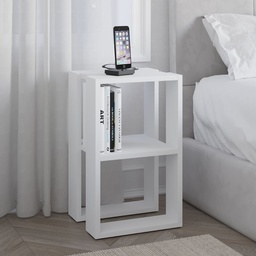 [99485] Tavolino comodino Lonie bianco 2 scomparti aperti H 55 x P 30 x L 34 cm