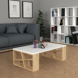 [S-FZ99471] Tavolino da salotto rettangolare Honey con piano bianco e gambe rovere L 105 x P 60 x H 40 cm