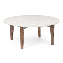 [S-B0746682] Tavolino in legno e marmo stile vintage cm Ø75x32h