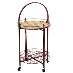 [S-V6453760000] Tavolino Metallo Ruote Richiudibile Rosso Tondo Ø49cm H67/98cm