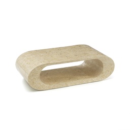 [S-FS/005/MS] Tavolino moderno in pietra beige con base in agata bianca e struttura interna in melaminico marino, 120x62x35
