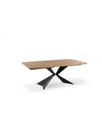 [S-OM/427/RO] Tavolo allungabile in impiallacciato rovere naturale e gambe in metallo nero, 100x200/300x76cm