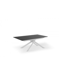 [S-OM/351/MN] Tavolo allungabile in HPL e alluminio, top nero e gambe bianche, 90x170/270x76cm
