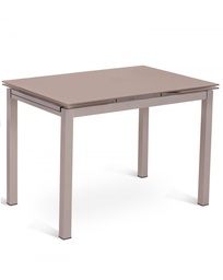 [S-OM/079/C] Tavolo allungabile in vetro temperato, gambe in metallo, colore cappuccino, 110-170 x 75 x 75 cm
