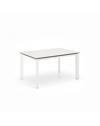 [S-OM/325/BI] Tavolo allungabile in ceramica bianca con gambe in metallo, 140-220 x 90 x 75 cm