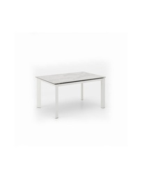 [S-OM/325/MB] Tavolo allungabile in ceramica marmo bianco, 140-220 x 90 x 75 cm, con gambe in metallo