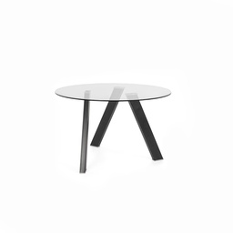 [S-OM/221/GR] Tavolo Fisso elegante con top in vetro temperato e gambe in metallo, 120x75x75 cm