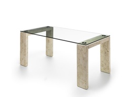 [S-FS/016/WA - PV15F200X91RP] Tavolo da pranzo elegante e moderno, 90x200x76, con top in vetro temperato filo lucido e gambe in pietra fossile white agata
