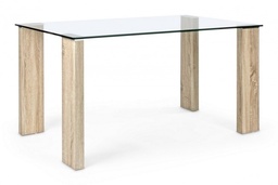 [S-B0732215] Tavolo New Arley Nature 140x80 - Elegante pezzo d'arredamento in vetro temperato e MDF rivestito