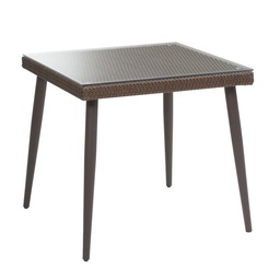 [S-V6435450000] Tavolo Polyrattan Adila quadrato noce con vetro 90x90x77 cm