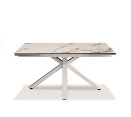 [S-OM/313/MC] Tavolo allungabile elegante e funzionale, 160-240 x 90 x 76 cm, con top in ceramica marmo Calacatta Borghini e gambe in metallo
