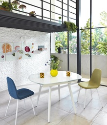 [S-OM/204/B] Tavolo allungabile con top in vetro temperato bianco, 120/180x90x76 cm