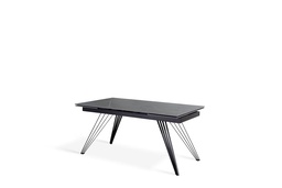 [S-OM/435/MG] Tavolo allungabile in ceramica marmo grigio e metallo nero opaco, 90x160-240x76 cm