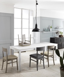 [S-OM/156/A] Tavolo allungabile in melaminico bianco, 130/210x80x76h cm con gambe in faggio massello