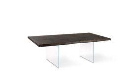 [S-OM/276/RT] Tavolo allungabile in rovere termocotto con gambe in vetro trasparente, 200/300x100x76 cm