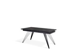 [S-OM/435/MN] Tavolo allungabile in ceramica marmo nero con gambe in metallo opaco, 90x160-240x76 cm