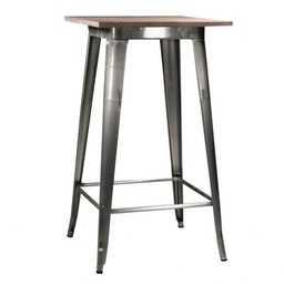 [S-V8032920000] Tavolo bar Bristol di ferro con piano in legno galvanizzato - Stile industriale - Misure: 60x60x106 cm