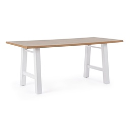 [S-B0732904] Tavolo bianco in legno e acciaio stile naturale cm 180x90