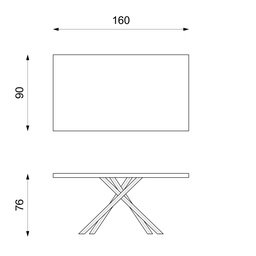 [S-OM/383/RO] Tavolo fisso con top in rovere impiallacciato e gambe in metallo, 90x160x76 cm