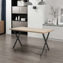 [S-FZ99598] Tavolo rettangolare Bryan rovere gambe incrociate nere 139x80x76