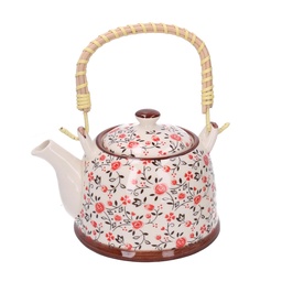 [S-V5861610000] Teiera ceramica bianco con fiori rosso tondo 15x15x14 cm