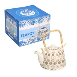 [S-V5860970000] Teiera ceramica bianco decori crema 15x15x16 cm