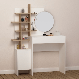 [99274] Toilette trucco Mup bianca con vani a giorno rovere