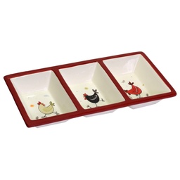 [S-V5857180000] Vassoio in ceramica bianco con galline, 32,3x15,8x4,7 cm