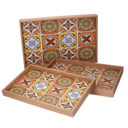 [S-V5953540000] Vassoio in legno arancione con bordo naturale - 45x30x4 cm