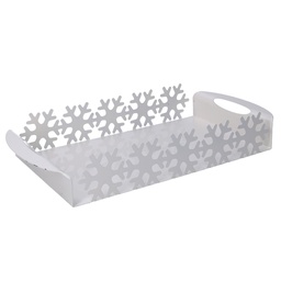 [S-V5925860000] Vassoio rettangolare in metallo bianco con fiocco di neve cm41x20h6,5