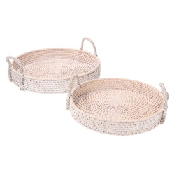 [S-V1726230000] Vassoio rattan Algarve 1-2 bianco tondo ø38H6-14