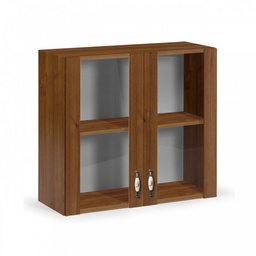 [S-A10433] Pensile vetrina 2 ante noce antico in legno nobilitato H.72x80x32 cm