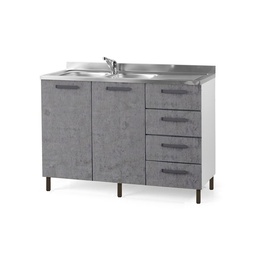[S-A17631] Sottolavello da cucina grigio cemento con cassettiera DX Cm 120x50xH 85