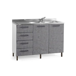 [S-A17624] Sottolavello per cucina grigio cemento 2 ante c/cass. SX Cm 120x50xH 85