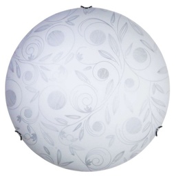 [S-CLARA/30 BI] Plafoniera in vetro bianco decorato garden  con ganci cromati diam.30 cm