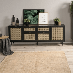 [SA-FZ99097] Madia nera con frontali effetto vimini - 180x40x71 cm