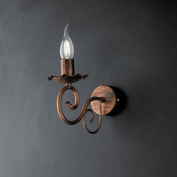 [SA-BL130-AP1-NR] Applique in ferro nero con decorazione rame, una luce, 23x h17 cm