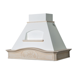[SA-ART897039] Cappa aspirante in acciaio inox bianco e legno intarsiato corda, cm 120x50x93