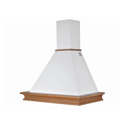 [SA-ART894892] Cappa cucina rustica bianca con cornice in legno intarsio, dimensioni 90x50x54,5 cm