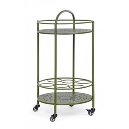 [SA-B0802892] Carrello per bottiglie in acciaio verde con ruote autobloccanti