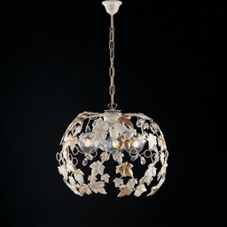 [SA-BL50-3-AV] Lampadario a sospensione in ferro Avorio Oro e strass tre luci 50x h45 cm